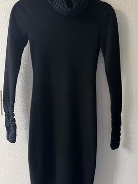Moda International Black Long-Sleeve Knit Sweater Dress with Ruched Cuffs